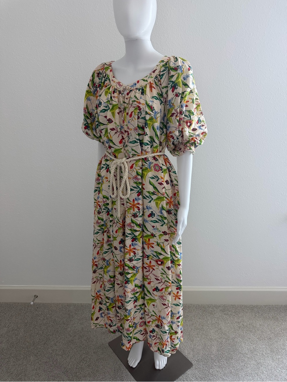 La Boheme Girls Women's Cream Floral Maxi Dress with Puff Sleeves - Picture 8 of 10
